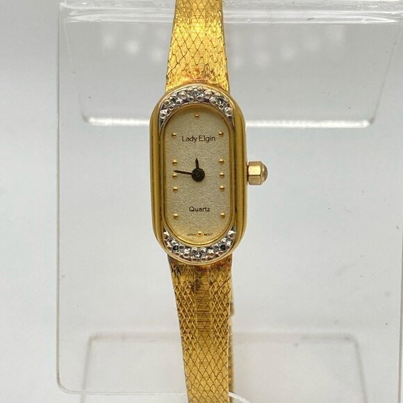 LADY ELGIN QUARTZ GOLD-TONE DIAMOND WRIST WATCH NEEDS NEW BATTERY - Picture 7 of 8